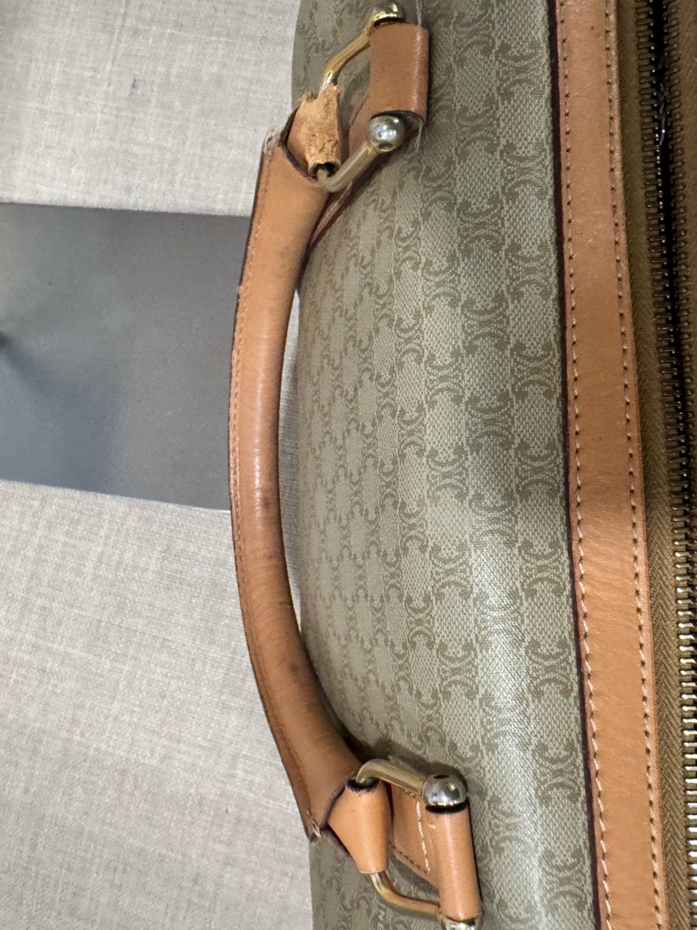 Vintage Authentic Celine Macadam Boston Bag — Monogram Canvas with Leather Trim - Picture 11 of 14